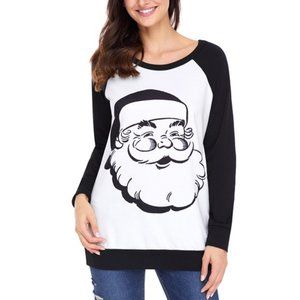 Smiling Santa Black Long Sleeve Christmas Shirt